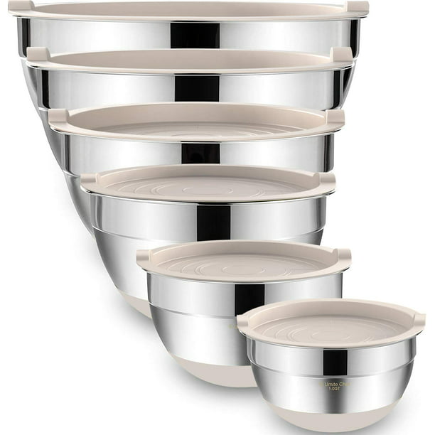 Mixing Bowls with Airtight Lids，6 piece Stainless Steel Metal Nesting Storage Bo 